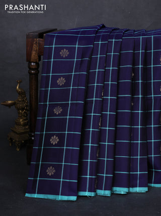 Navy Blue & Teal Blue Pure Soft Silk Saree - Buttas
