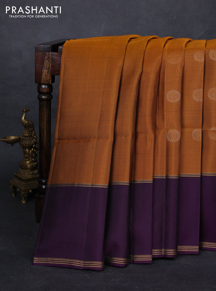 Mustard Yellow & Violet Pure Soft Silk Saree - Buttas