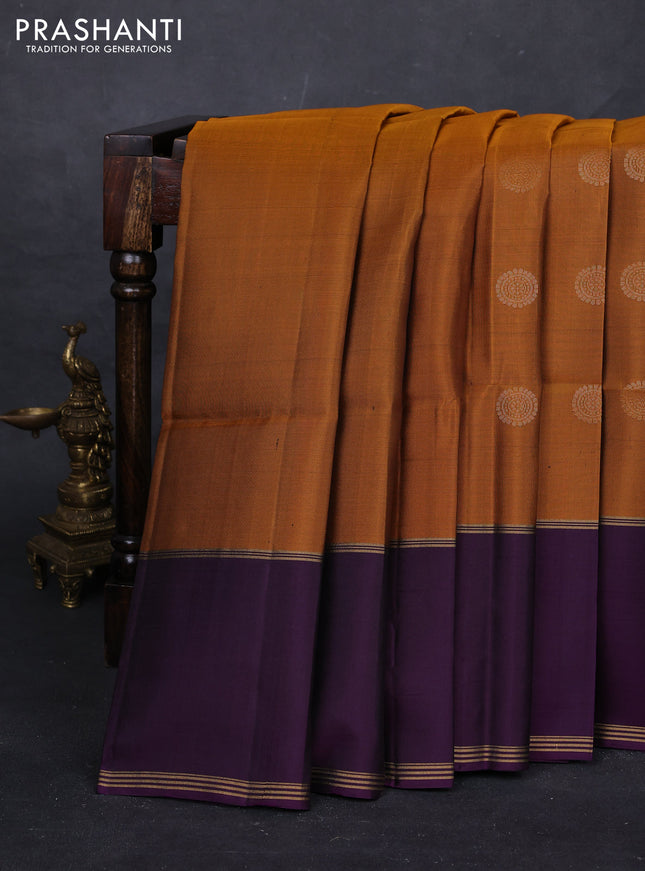 Mustard Yellow & Violet Pure Soft Silk Saree - Buttas
