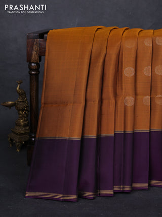 Mustard Yellow & Violet Pure Soft Silk Saree - Buttas