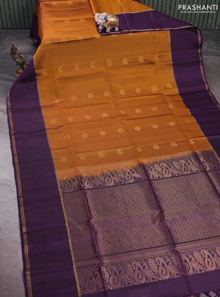 Mustard Yellow & Violet Pure Soft Silk Saree - Buttas
