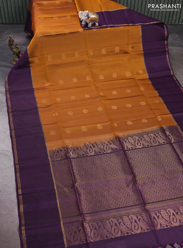 Mustard Yellow & Violet Pure Soft Silk Saree - Buttas