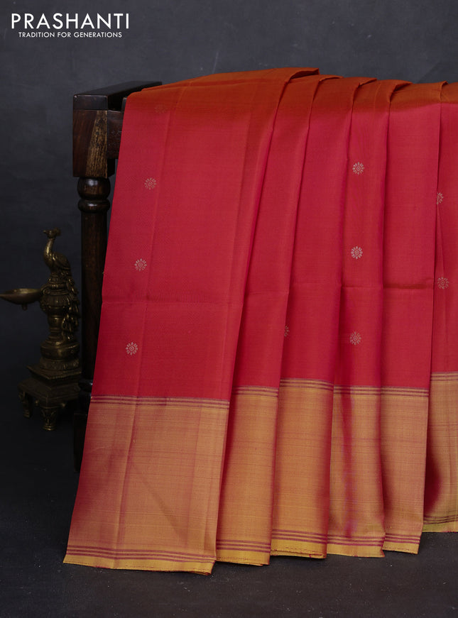 Red & Yellow Pure Soft Silk Saree - Buttas