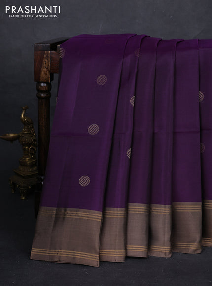 Purple & Grey Pure Soft Silk Saree - Buttas