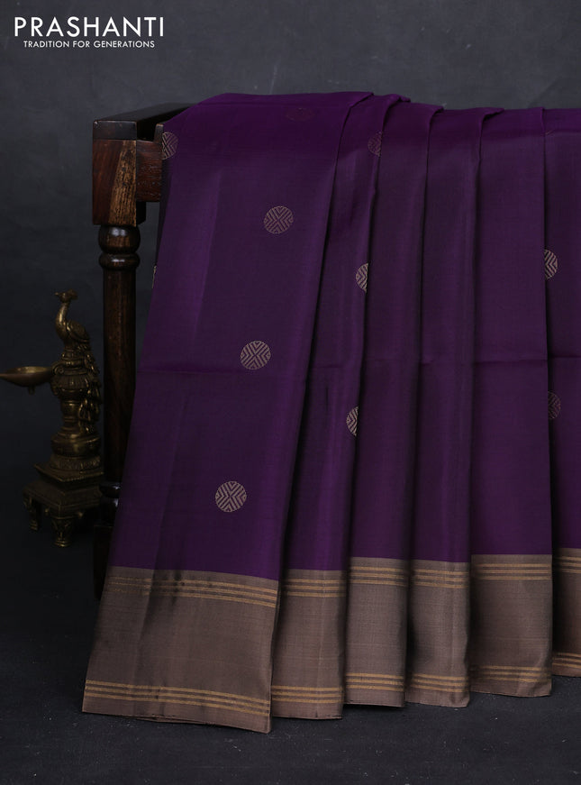Purple & Grey Pure Soft Silk Saree - Buttas