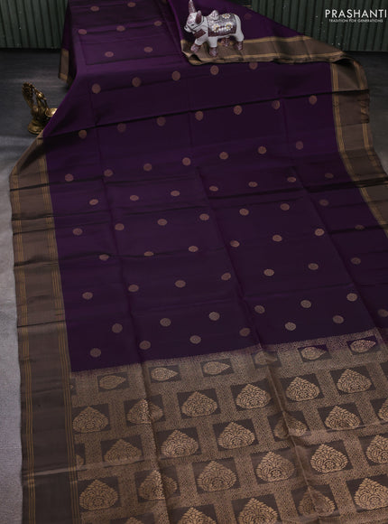 Purple & Grey Pure Soft Silk Saree - Buttas