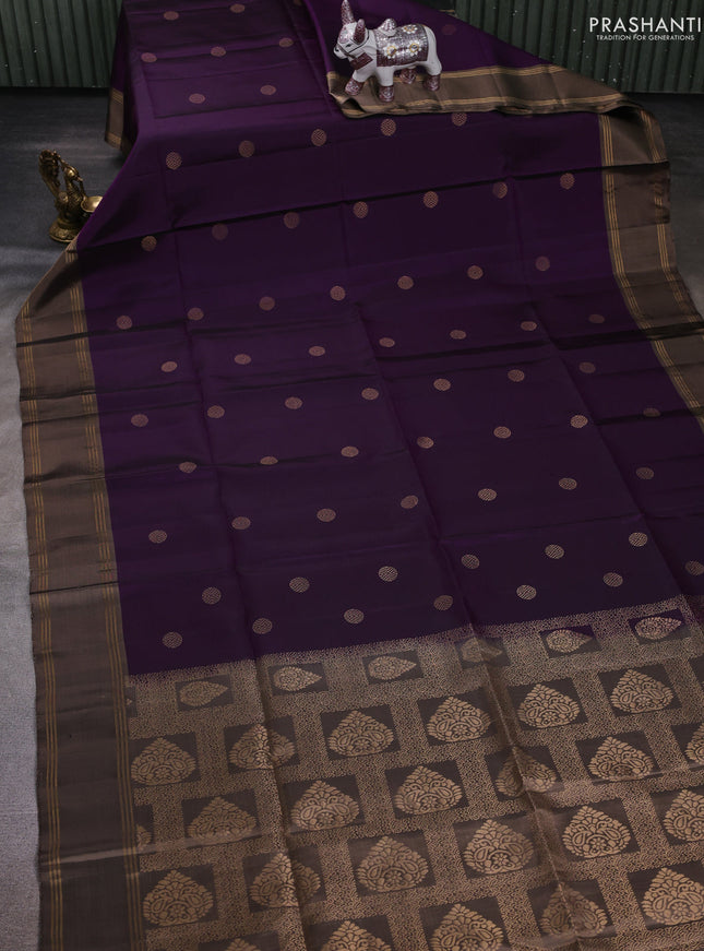 Purple & Grey Pure Soft Silk Saree - Buttas