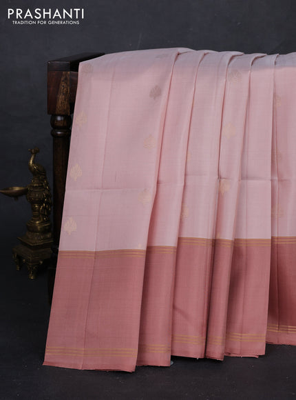Pastel Peach & Peach Pure Soft Silk Saree - Buttas