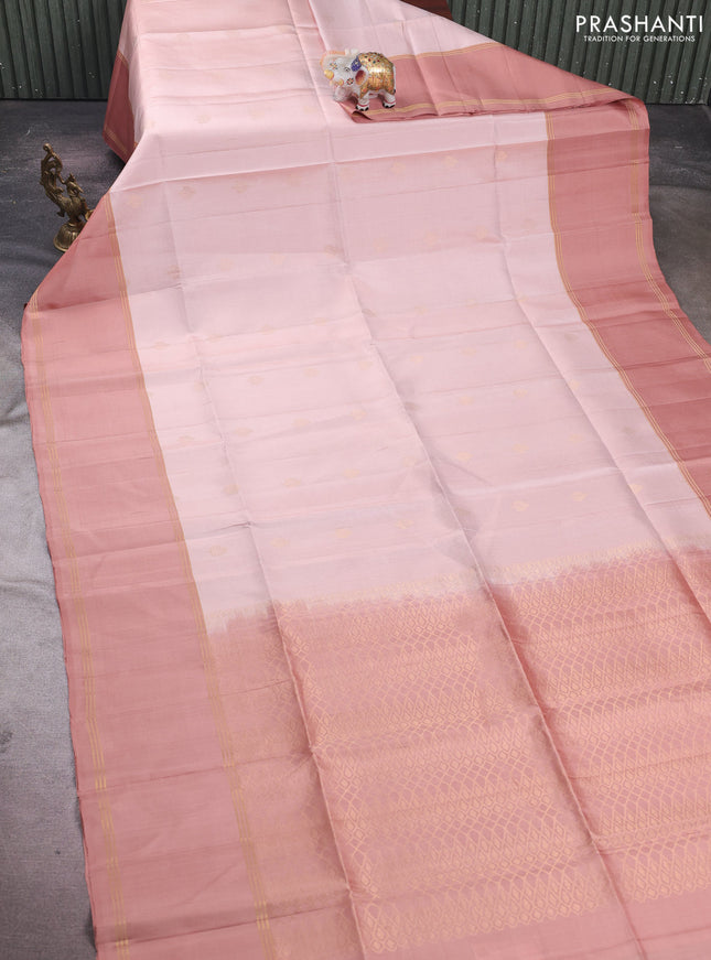 Pastel Peach & Peach Pure Soft Silk Saree - Buttas