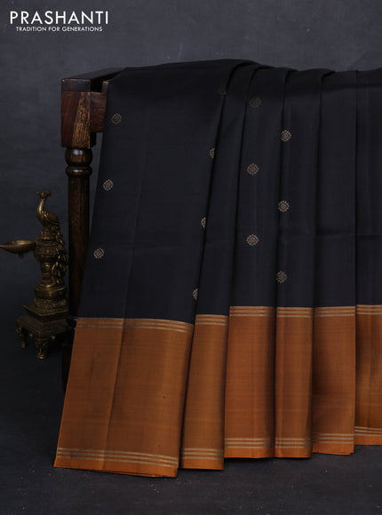 Black & Mustard Yellow Pure Soft Silk Saree - Buttas