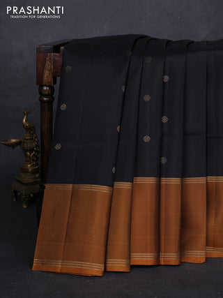 Black & Mustard Yellow Pure Soft Silk Saree - Buttas