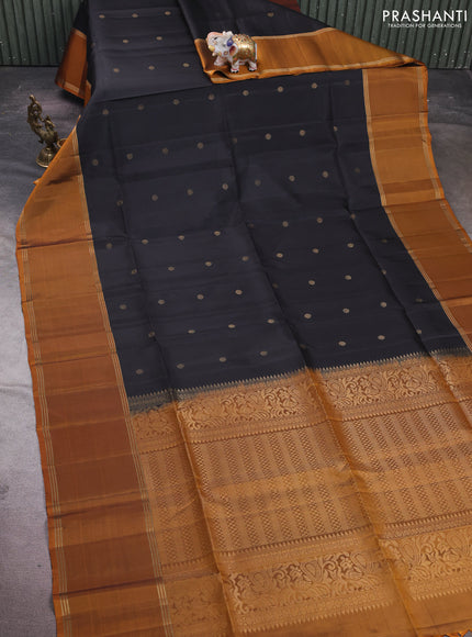 Black & Mustard Yellow Pure Soft Silk Saree - Buttas