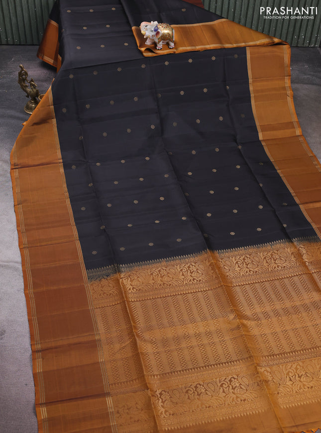 Black & Mustard Yellow Pure Soft Silk Saree - Buttas