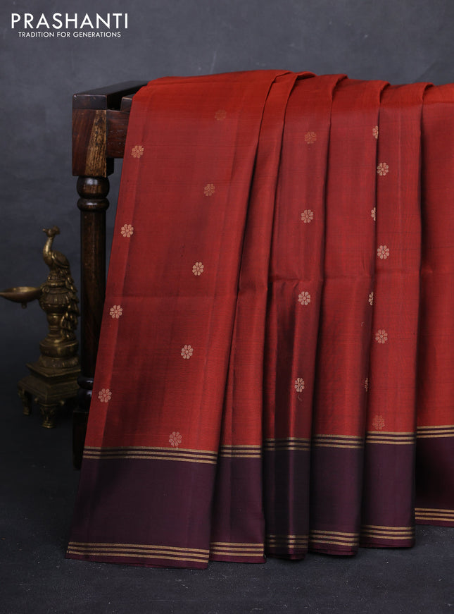 Rust & Marron Pure Soft Silk Saree - Buttas