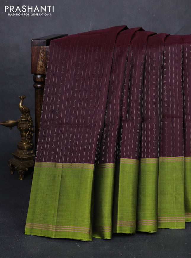 Coffee Brown & Green Pure Soft Silk Saree - Buttas