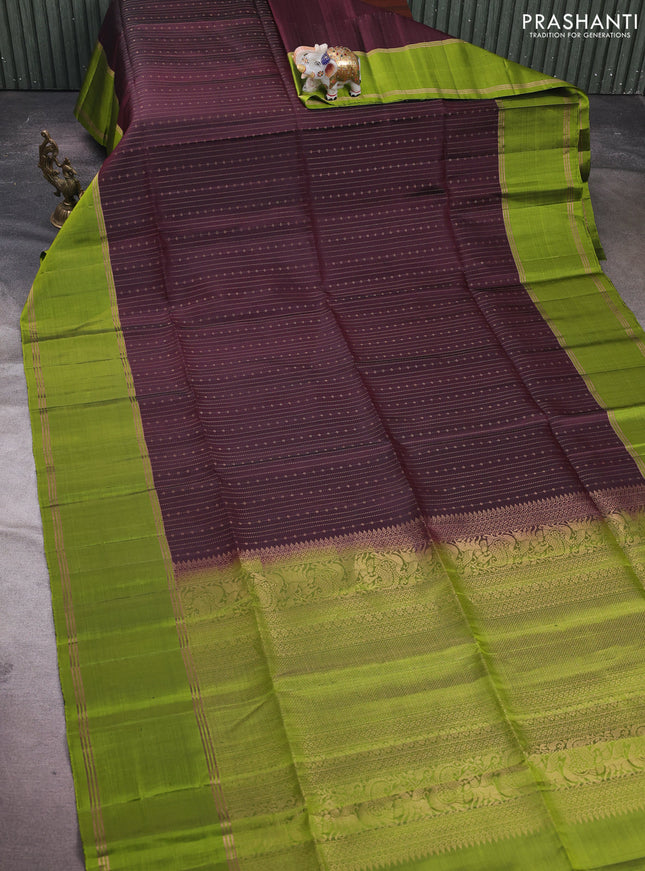 Coffee Brown & Green Pure Soft Silk Saree - Buttas