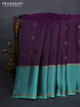 Violet & Teal Blue Pure Soft Silk Saree - Buttas