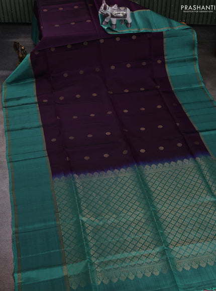 Violet & Teal Blue Pure Soft Silk Saree - Buttas