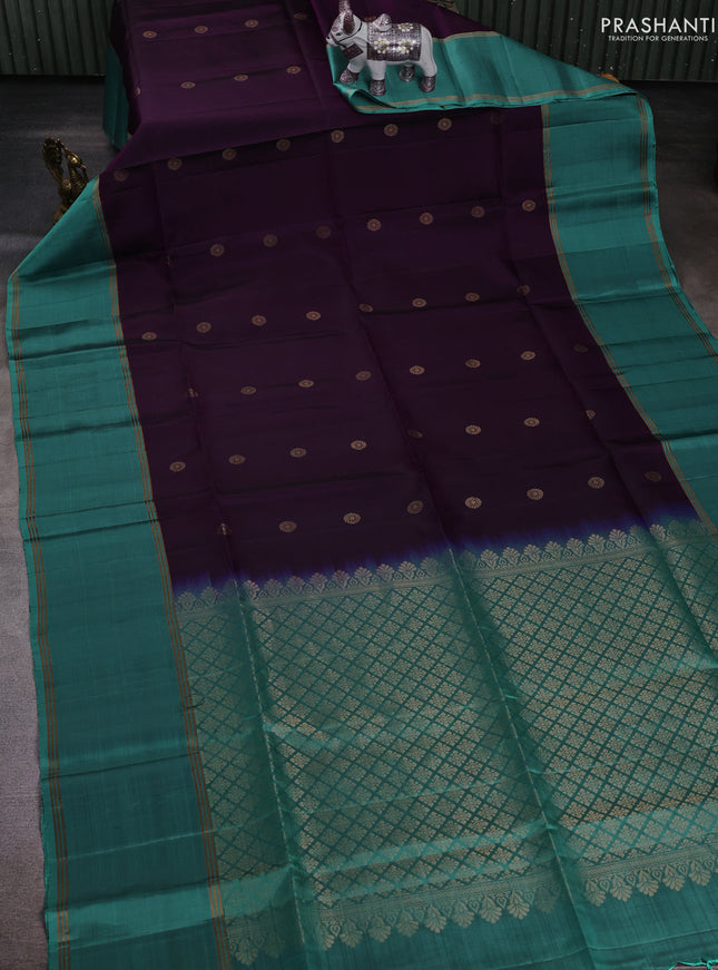 Violet & Teal Blue Pure Soft Silk Saree - Buttas