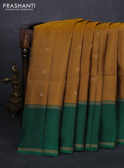 Mustard Green & Green Pure Soft Silk Saree - Buttas