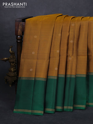 Mustard Green & Green Pure Soft Silk Saree - Buttas