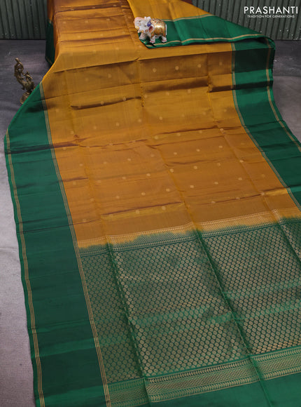 Mustard Green & Green Pure Soft Silk Saree - Buttas