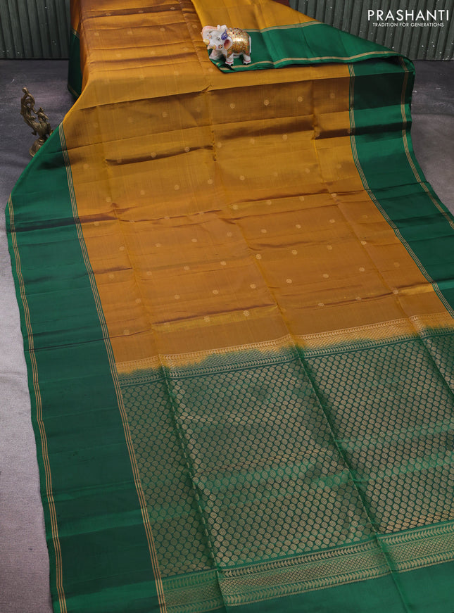 Mustard Green & Green Pure Soft Silk Saree - Buttas
