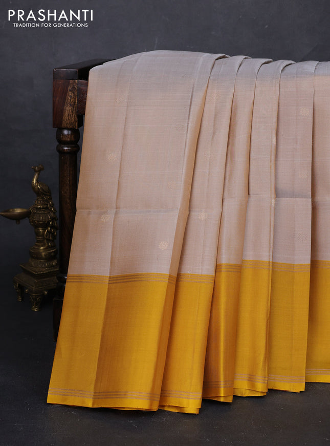 Beige & Yellow Pure Soft Silk Saree - Buttas
