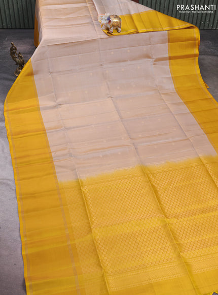 Beige & Yellow Pure Soft Silk Saree - Buttas