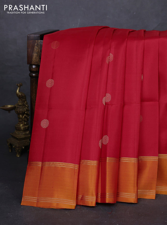 Red & Orange Pure Soft Silk Saree - Buttas