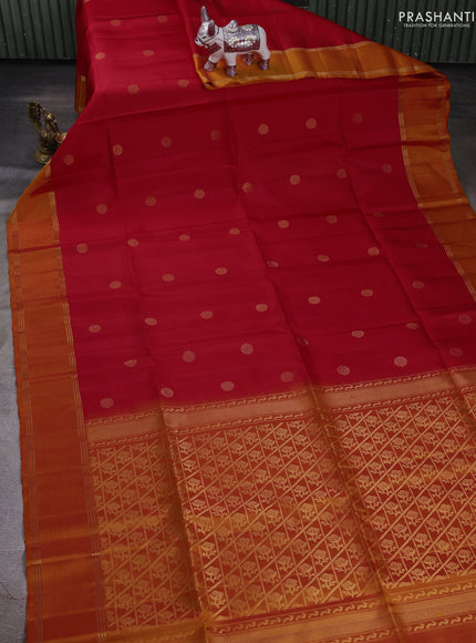 Red & Orange Pure Soft Silk Saree - Buttas