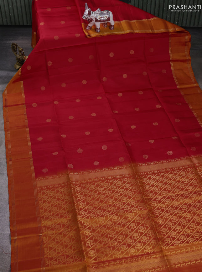 Red & Orange Pure Soft Silk Saree - Buttas