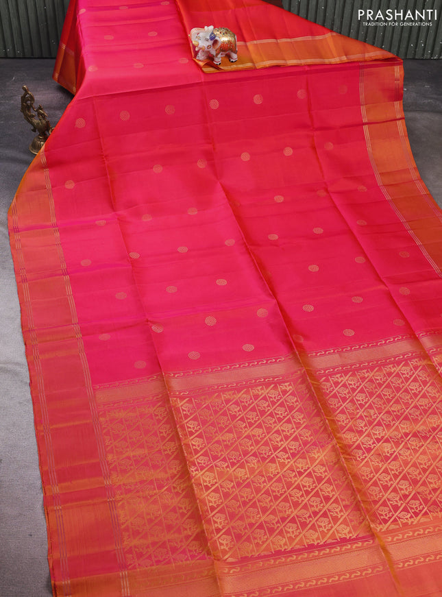 Pink & Mustard Yellow Pure Soft Silk Saree - Buttas