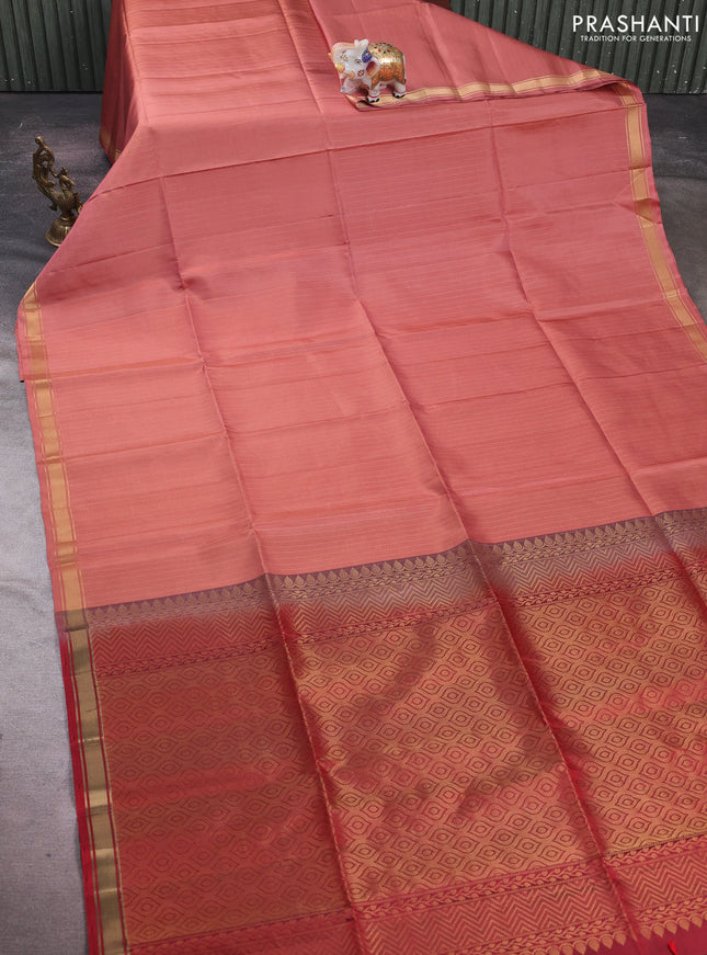 Peach   & Red Pure Soft Silk Saree - Buttas