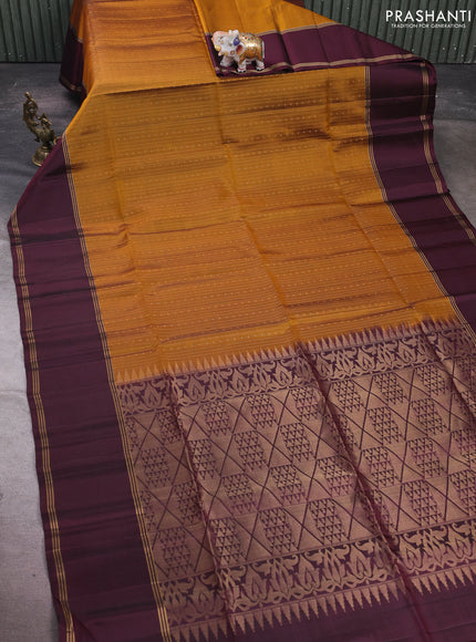 Mustard Yellow & Wine Pure Soft Silk Saree - Buttas