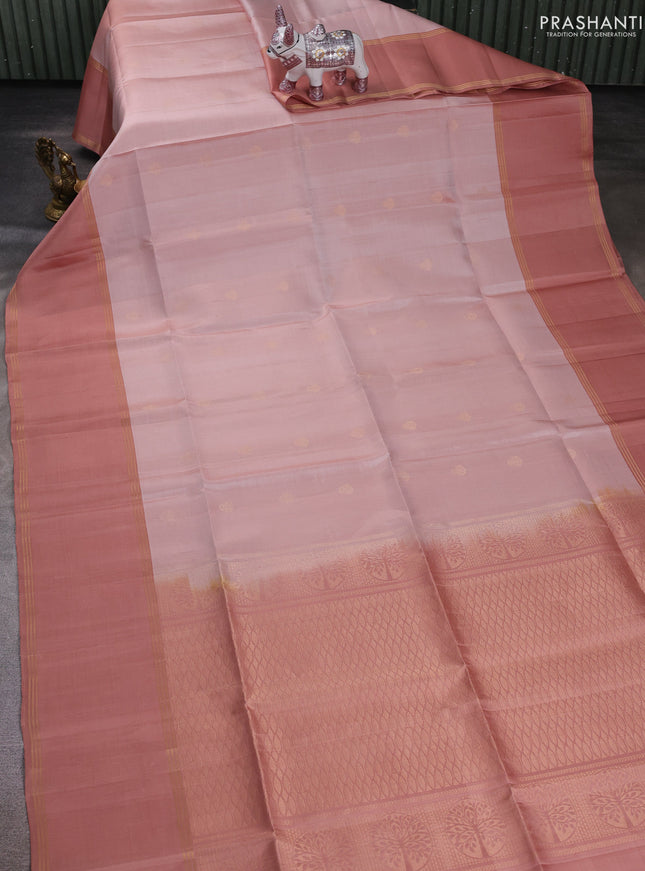 Pastel Peach & Peach    Pure Soft Silk Saree - Buttas