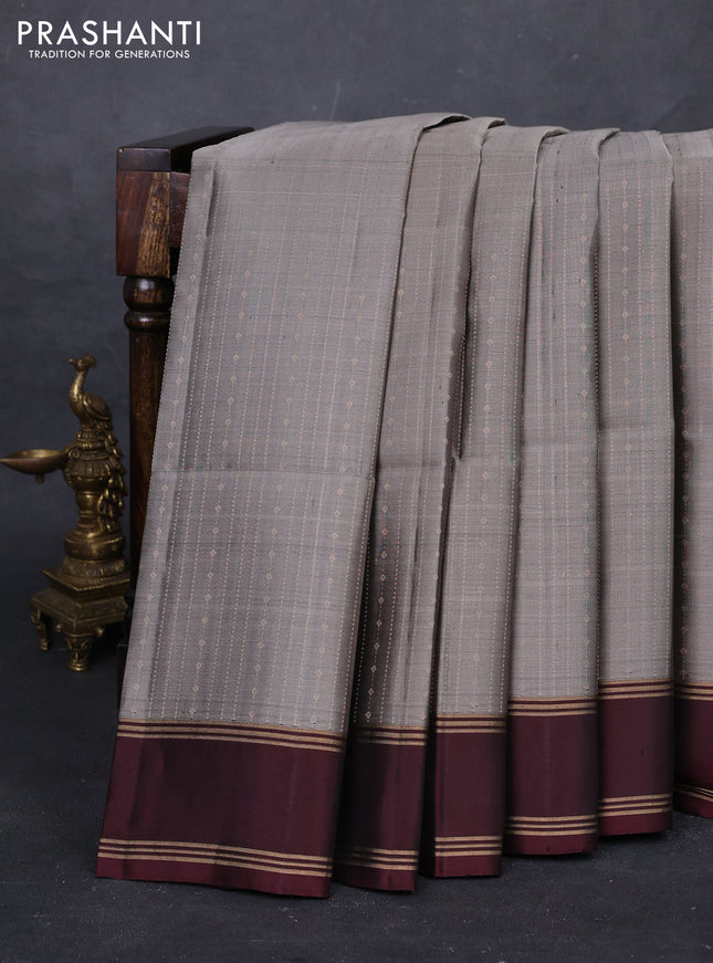 Grey & Maroon Pure Soft Silk Saree - Buttas