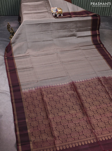 Grey & Maroon Pure Soft Silk Saree - Buttas