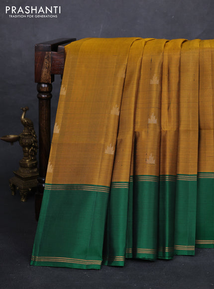 Mustard Yellow & Green Pure Soft Silk Saree - Buttas