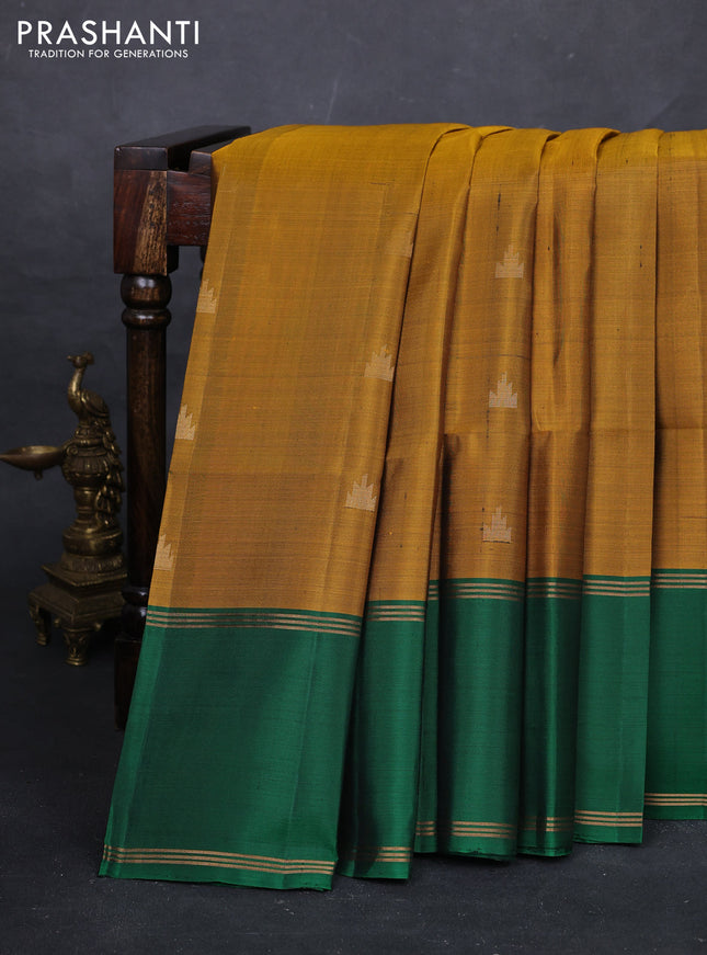 Mustard Yellow & Green Pure Soft Silk Saree - Buttas