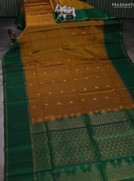 Mustard Yellow & Green Pure Soft Silk Saree - Buttas