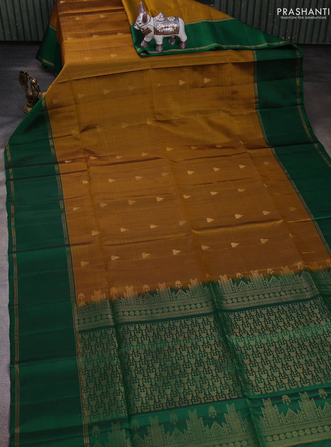 Mustard Yellow & Green Pure Soft Silk Saree - Buttas
