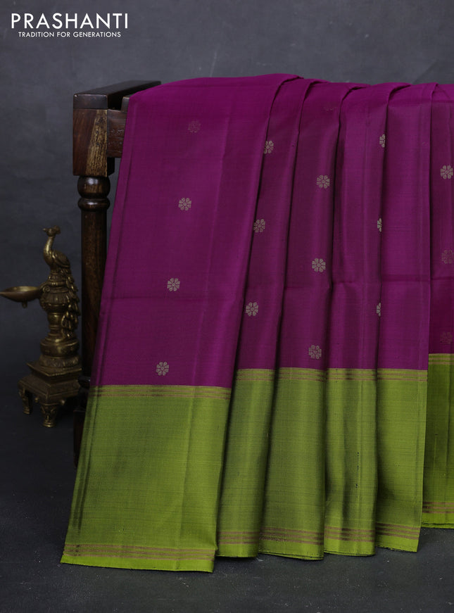 Purple & Green Pure Soft Silk Saree - Buttas