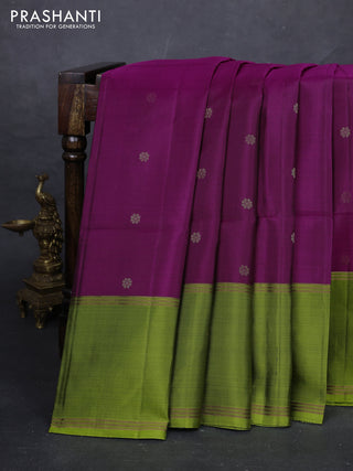 Purple & Green Pure Soft Silk Saree - Buttas