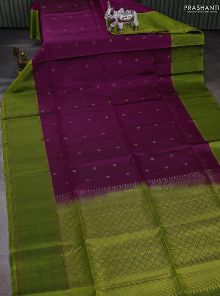 Purple & Green Pure Soft Silk Saree - Buttas
