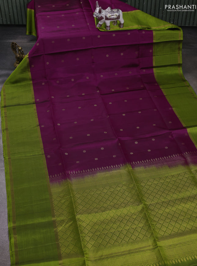 Purple & Green Pure Soft Silk Saree - Buttas