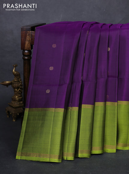 Purple & Green Pure Soft Silk Saree - Buttas