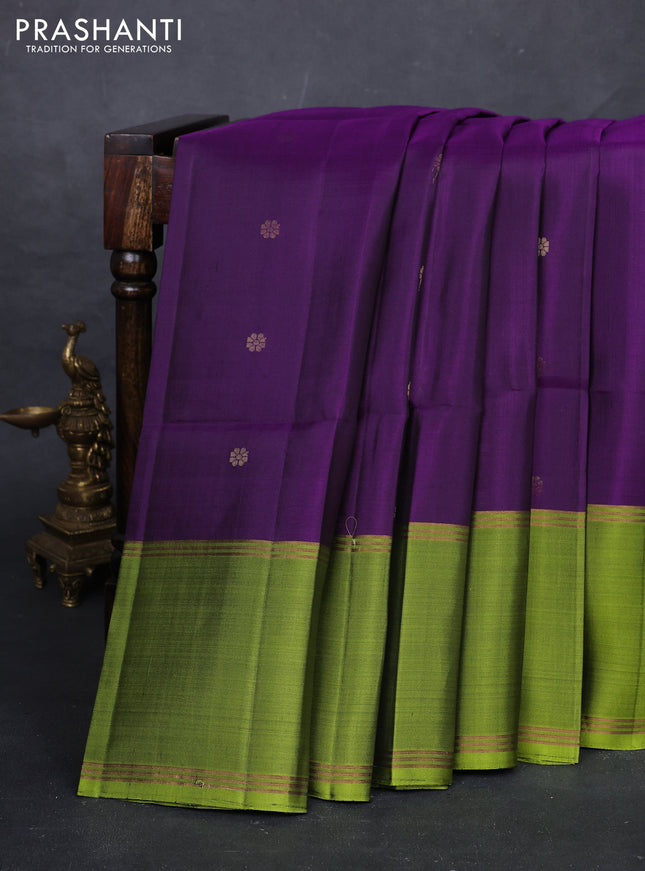 Purple & Green Pure Soft Silk Saree - Buttas