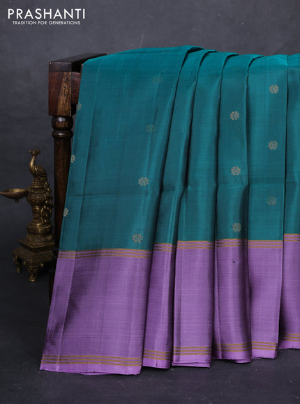 Peacock Green & Lavender Pure Soft Silk Saree - Buttas