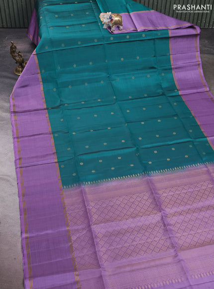 Peacock Green & Lavender Pure Soft Silk Saree - Buttas